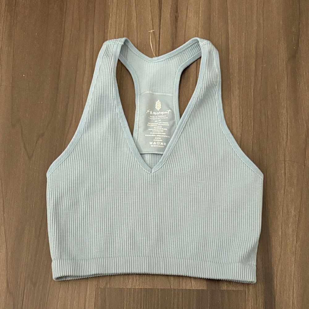 FP Movement Light Blue Ribbed V-Neck Sports Bra NWOT
